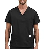 JONATHAN UNIFORM Herren Kasack Pflege Schlupfkasack 3 Taschen, Medizinische Berufsbekleidung V-Ausschnitt Arzt Kostüm für Zahnarzt Tierarzt Altenpflege OP (Schwarz, XL)