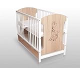 Dedstore-Baby Sonoma/Weiß Babybett Gitterbett Kinderbett Bett 120x60 mit Matratze und Schublade inkl. Abdeckung NEU