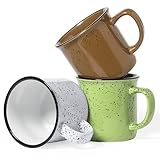 noTrash2003 3er Set Nostalgie Vintage Kaffeebecher Kaffeepötte Haferl Kaffeetassen aus Keramik gesprenkelt Grün Braun Weiss mit 350 mL