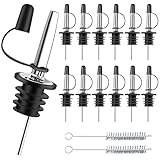 Votoko 12 Stück Edelstahl Flaschen Ausgießer, Flaschenausgießer mit Gummiverschlüssen & 10cm Bürste, Konische Ausgießer Spirituosen für Spirituosen, Wein Schnaps, Olivenöl, Essig, Likör