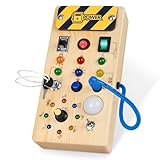 Konijiwa Montessori Busy Board 1 Jahr alt Kinder Activity Board Holzspielzeug mit 8 LED-Lichtschalter Spielzeug Sensory Learning Toys Geeignet für 1 2 3 4 Jahre alte Babys