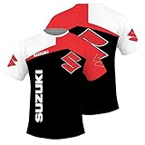 Herren Sommer Rundhalsausschnitt Kurzarm Top 3D Digitales Suzuki Logo Bedrucktes T-Shirt Lässiges Schnell Trocknendes Oberteil (1,L)