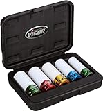 VIGOR V2257 Schlagschrauber-Steckschlüsselsatz | 12,5 mm Vierkantantrieb (1/2 Zoll), 15 - 22 mm Schlüsselweite, mit Kunststoffhülse | materialschonende Radmontage bei Reifen mit Alu-Felgen