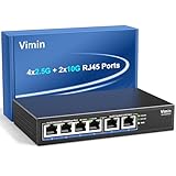 10Gb Unmanaged Ethernet Switch mit 4*2.5G Base-T Ports, 2*10G RJ45 Ports, 2.5Gb Base-T Netzwerk-Switch, 60 Gbit/s Kapazität, Multi-Gigabit-Switch für Desktop-/Wandmontage für NAS, PC, Wireless AP