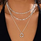 Epokus Kette Silber Damen,Layering Halskette,Silberkette Edelstahlkette Necklace mit Anhänger,Chain Halsband Ketten für Damen und Mädchen Schmuck Geschenke