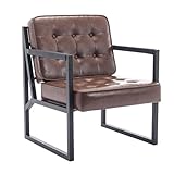 COLAMY Mid Century Modern ohrensessel, Bequeme Lounge Sessel, Brauner Leder Accent Chair, Kunstleder Empfangssessel mit Metallbeinen für Wohnzimmer Schlafzimmer Empfangsraum Wartezimmer, Braun