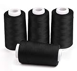 ilauke Nähgarn, 4 Stück, 11000 m, Spulen, Overlockgarn für Hand- oder Maschinennähen, aus Polyester, Schwarz, 3000 Yards
