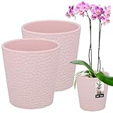 KOTARBAU® 2e Set Blumentopf Rosa Keramik glasiert ⌀ 12 cm Höhe: 15 cm Orchideentopf Keramik Blumentopf modern für Zimmerpflanzen
