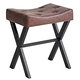 IBUYKE U-förmiger PU Eitelkeitshocker, quadratischer Make-up Hocker mit X-Bein, Ottoman Sitz Fußstütze Hocker, Multi-Use als Kleiner Beistelltisch, für Schlafzimmer, Wohnzimmer, Dunkelbraun WBD019Z