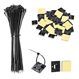 NCCHDZSW Klebesockel für Kabelbinder 300 Stück Schwarz Selbstklebend Kabelbinder Halter Klein Kabel Klebehalter Halterung Kabelbinderhalter für Kabelmanagement Hause und Büro