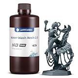 ANYCUBIC HD Wasser Waschbares Resin 2.0, 3D Drucker Harz Wasserlöslich, UV-Resin 405nm Standard Photopolymer Harz, HD-Details, Geruchsarmh, für 4/6/8K LCD 3D-Drucker (HD-Grau, 1000g)