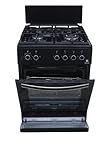 Gasline, Gas Standherd SHGG6060KGGB 60cm, Gasbackofen mit Thermostat, Grill, Umluft, WOK, Schwarz, Erdgas, LPG