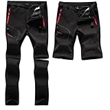 SANMIO Herren Wanderhose Zip Off Atmungsaktiv Arbeit Hosen Softshellhose Outdoor Sommer Funktionshose Trekkinghose Entfernbar Schnell Trockend (mit Gürtel) Schwarz, L