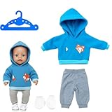 Puppenkleidung Set für 36-43 cm Puppen - Fuchs Design Kapuzenpulli & Jogginghose, Baumwoll Puppenkleider mit Socken und Bügel, Niedliches Outfit für 14-17 Zoll Spielpuppen