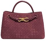 Wildleder-gewebte Tragetasche für Damen, PU-Leder, Umhängetasche, Umhängetasche, lässige Handtasche, Umhängetasche für Arbeit, Reisen 2025, 28,4 x 9,9 x 17 cm, Burgunderrot, Einheitsgröße