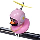 EIHI 1 Stück Fahrrad Quietscheente mit Helm, Fahrradklingel Lustig, Fahrrad Dekoration, Die süße Fahrradhupe mit Helm und Propeller, für Kinder, Geschenk für Weihnachten,Geburstag,Rosa