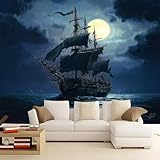 Blau Schwarz Fototapete 200 x 140 cm, ÖLgemäLde Schiff Floral pattern wallpaper Vlies Tapeten Moderne Wandtapete Wohnzimmer Schlafzimmer 3d Effekt Wand Dekoration