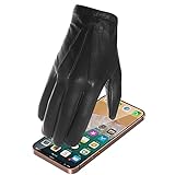 Harssidanzar Herren Dünne Ungefütterte Leder Polizeihandschuhe Touchscreen GM031EU, Schwarz, Größe XL