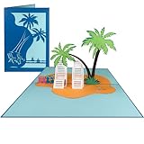 Sweetpopup® Pop Up Karte Strandurlaub - 3D Geburtstagskarte Inselurlaub| Geschenkkarte für Urlaub am Meer | Glückwunschkarte Geburtstag Reise Flirtterwochen Ruhestand | Klappkarte Palme & Strand 024