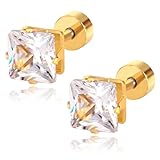 Kleine Zirkonia Gold Ohrstecker für Damen Mädchen, 6mm Quadrat Zirkonia 14K Vergoldete Ohrringe Stecker, Nickelfrei Edelstahl Ohrringe Geschenk für Weihnachten, Valentinstag, Ostern und Muttertag