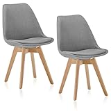 Deuline Stoffbezug-Grau Esszimmerstühle Esszimmerstuhl mit 28mm stärke Massivholzbeine SGS geprüft Polsterstuhl Stühle Oslo+ 2er-Set 521206