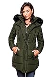 MARIKOO warme Damen Winter Jacke Winterjacke Parka Stepp Mantel lang B401 [B401-Moonshine-Olive-Gr.XXL]