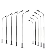 Evemodel 10 Stück Modell Lampe Spur H0 1:87 Peitschenlampen Straßenlampen Flexible Höhe Beleuchtung Modelllandschaftsbau (warm weiß)