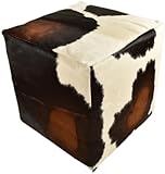 generisch Kuhfell Hocker braun Weiss Sitzwürfel aus echtem Kuhfell in braun weiß mit festem Schaumstoff Würfel