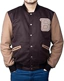EASTIFIED Hotline Miami Varsity Letterman Herren-Bomberjacke, Wolle, schmale Passform, lässig, warm, für Jungen, College-Baseballjacke, Braune Wolle, XXL