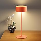 TYEE Tischlampe Kabellose LED Dimmbare Akku Tischleuchte, Wiederaufladbar Warme Lichtfarbe 2200-3000K Tischleuchte Für Innen und Aussen mit USB-C, Aluminium Tischlampe IP54 Wasserdichte, Orange