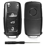 3-Tasten Ersatz Klapp Schlüsselgehäuse Funkschlüssel für Volkswagen, Auto Schlüssel Hülle Klappschlüssel mit Schraubenzieher für VW Golf Mk6 T1guan Polo Passat CC SEAT Skoda Octavia