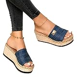 Damen Sandalen, Casual Damen Sommer Wedge Peep Toe High Heel Plattform Pantoletten Anti-Rutsch-Sandalen Blau 38
