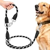 Aystkniet 2M Verstellbar Hundeleine für Große und Mittlere Hunde, Robuste Nylon Reflektierende Freihandleine mit 2 Karabiner, Vielseitig Führleine und Umhängeleine mit 250kg Zugkraft, Schwarz, 12mm