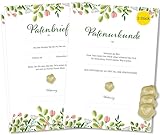 Frank Paperman® 3x Set Patenurkunde + Patenbrief für Taufpaten mit Siegeln, Floral Modern, Urkunden zur Taufe Geschenk für Patentante, Patenonkel freie Taufe Taufbrief Patenkind