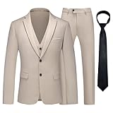 KUDMOL Herren Anzug 3 Stück Zwei Knöpfe Business Hochzeit Smoking Herren Anzug Jacke Weste Hose Set mit Krawatte（Champagner,XL