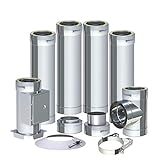 Edelstahl-Schornstein Ø 150mm Bausatz 5,2m Kamin doppelwandig 25mm Isolierung 0,5mm Wandstärke wirksame Länge ab T-Stück 4m V4A L99 Aussenwand oder Innen möglich