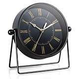AYRELY® Vintage Metall-Tischuhr – Leise Kaminuhr ohne Ticken mit verstellbarem Winkel, Analoge Standuhr im Retro-Stil für Wohnzimmer, Regal, Kamin & Büro (Schwarz/Gold)