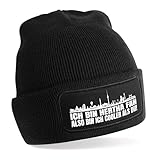 Beanie Strickmütze mit Spruch | Ich Bin Hertha Fan Also Bin ich Cooler als du! | schwarz | weiche und warme Fußball Mütze für Berlin Fan | Skyline | SoftTouch Einheitsgröße für Erwachsene