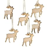Logbuch-Verlag 6 Hirsch Anhänger aus Holz Weihnachten mit Geweih Herbst Deko zum Aufhängen 7 cm