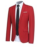 Allthemen Herren Sakko Slim Fit Sportlich Blazer Anzugjacke 1 Knopf Business Hochzeit Freizeit Rot M