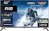 CHIQ L40M9E 40 Zoll (100 cm) Fernseher Smart TV, FHD, HDR10, Google TV, Google Assistant, TripleTuner DVB-C/T/T2/S/S2, Dolby Audio,DBX-tv, Chromecast Built-in, HDMl, USB,Metallfreies Design,Schwarz