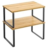 SONGMICS Gewürzregal, 2er Set Küchen-Organizer, Küchenregal, Schrank-Organizer Küche, erweiterbar, kleines Regal, stapelbar, Metall und Holzwerkstoff, tintenschwarz-naturbeige KCS02NB