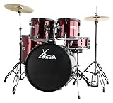 XDrum Rookie 22" Standard Schlagzeug Komplettset Ruby Red - Ideal für Einsteiger - Stylische Hardware in schwarz - Inkl. Drumsticks 5B, Aufbauanleitung und Schlagzeugschule - Rot