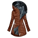 KOG Winterjacke Damen Baumwolle Wintermantel Winter Parka Wanderjacke Dufflecoat Oberteil übergangsmantel Freizeit Windbreaker Fashion Hoodie Frauen Fleecejacke Softshellmantel Braun XXL