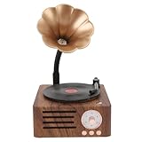 Retro Bluetooth Lautsprecher, 3 in 1 Aux und Radio, Vintage Grammophon, Plattenspieler, Plattenspieler mit Kupferhorn, Stereo Lautsprecher für Büro Schreibtisch Dekoration