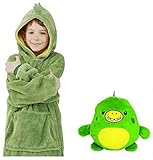 AOOPOO Neue Hoodie Decke Kinder, 2 in 1 Sweatshirt Decke und Kissen Tier süße warme Bequeme Plüsch Dicke TV-Sofa mit Kapuze Decken mit Ärmeln Robe Nachtwäsche für Kinder Mädchen Jungen (Grün)