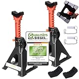 Melko 3000KG Unterstellbock INKL. Sicherungssplint und 2XGummiauflagen PKW Wagenheber 3 T Tragkraft aus Gusseisen KFZ Stützböcke 9 stufig höhenverstellbar 28 – 42,5 cm - 2 Stück x 3 Tonnen