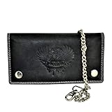 flevado Wild Büffel Leder Geldbörse Scull Totenkopf Biker Wildleder Brieftasche mit Kette (Schwarz)