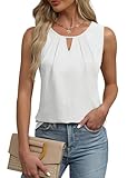Chicrise Damen Tops V Ausschnitt Tank Oberteile Crew Neck Ärmellos Bluse Keyhole Elegant Weißes X Groß 46-48