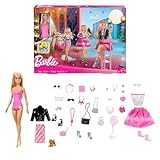 Barbie-Puppe Adventskalender mit 24 Kleidungsstücken und Accessoires, einschließlich Jacke, Rock, Schuhe, Handtaschen sowie EIN Hündchen und eine Blonde Puppe, JFL63
